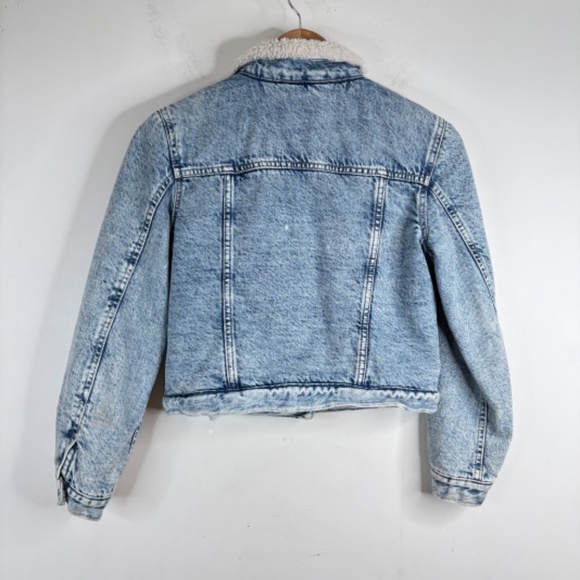Gap Kids Sherpa Lined Icon Denim Jacket 14-16 Trucker Jacket Heavy Classic Warm - Picture 6 of 12